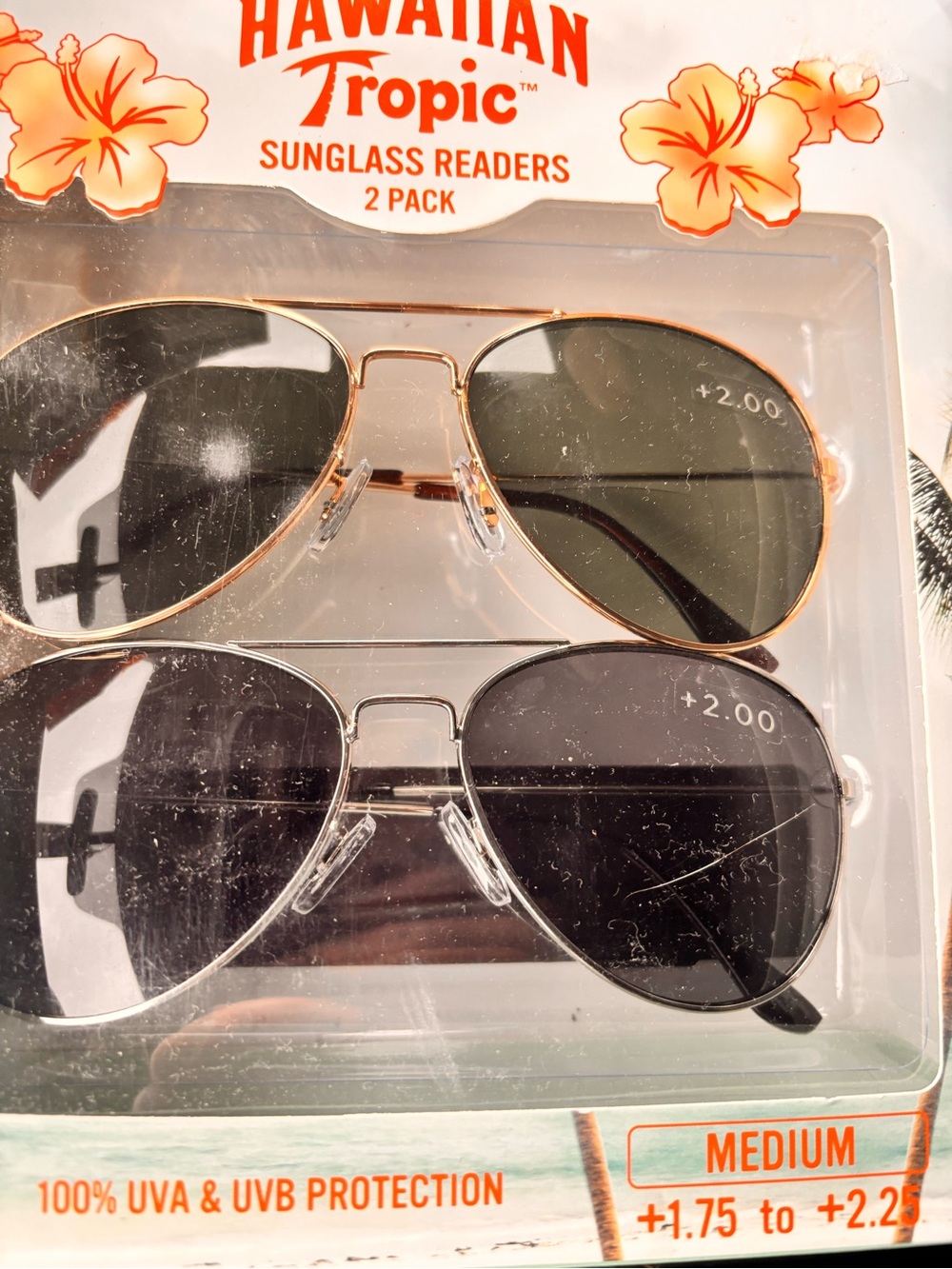 Hawaiian Tropic 2-Pack Aviator Sunglass Readers - Gold & Silver Frames